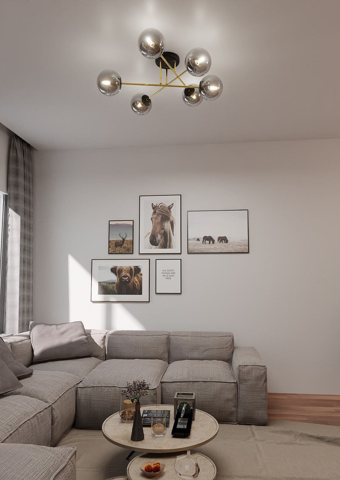 Plafondlamp gepoedercoat staal en glas Magnum glamour, grafiet en goud, 55 x 23 cm, voor eettafel of hal