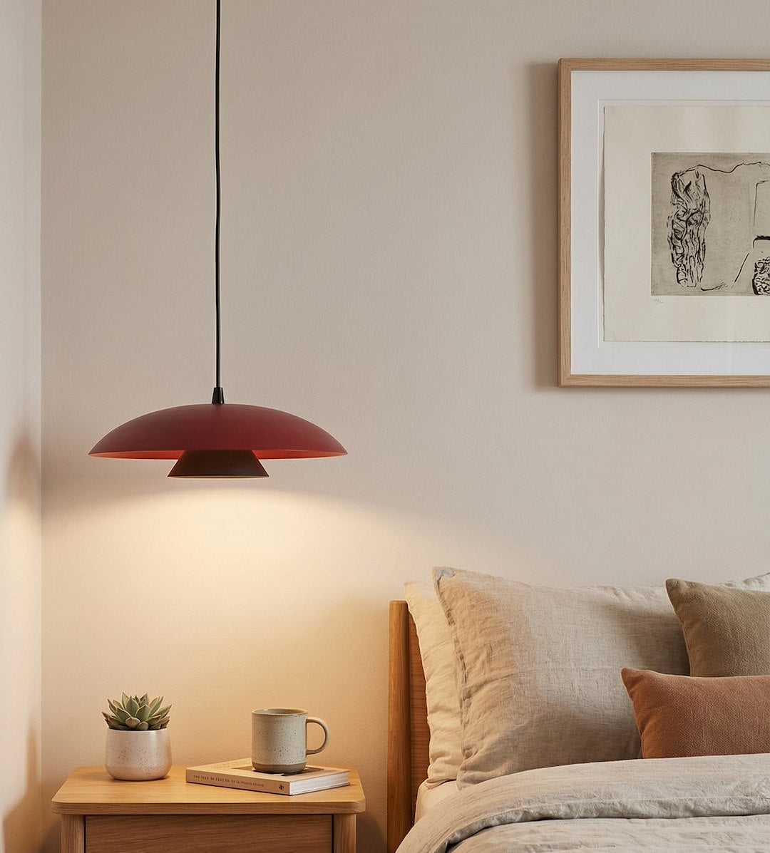 Hanglamp gepoedercoat staal Babel Scandinavisch, bordeauxrood met zwart, Ø 30 cm, eettafel en keukeneiland