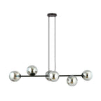 Hanglamp staal en glas Rossi zwart met grafiet glazen kappen 110 cm, 6 lichts, voor eettafel en woonkamer