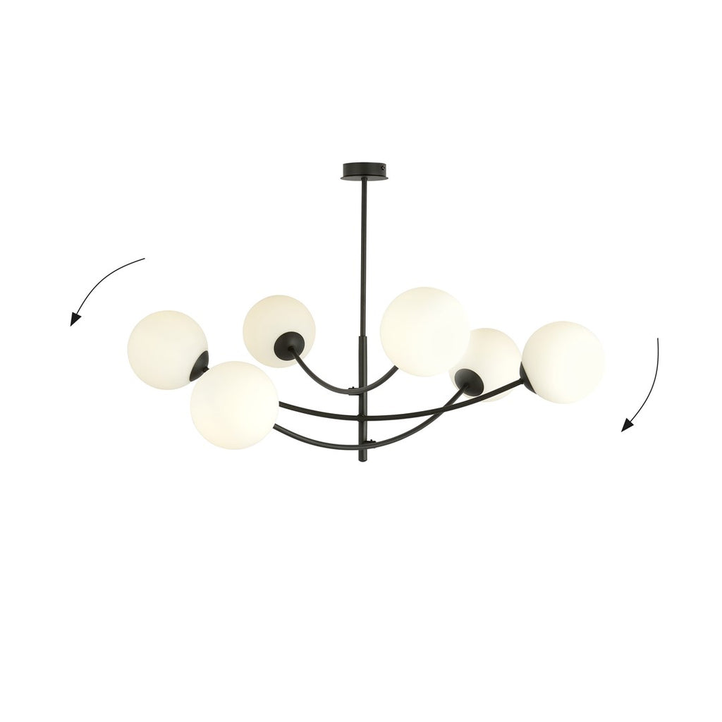 Plafondlamp gepoedercoat staal en glas Hunter 6 lichtpunten, modern, zwart met wit glas – 89 x 63 cm