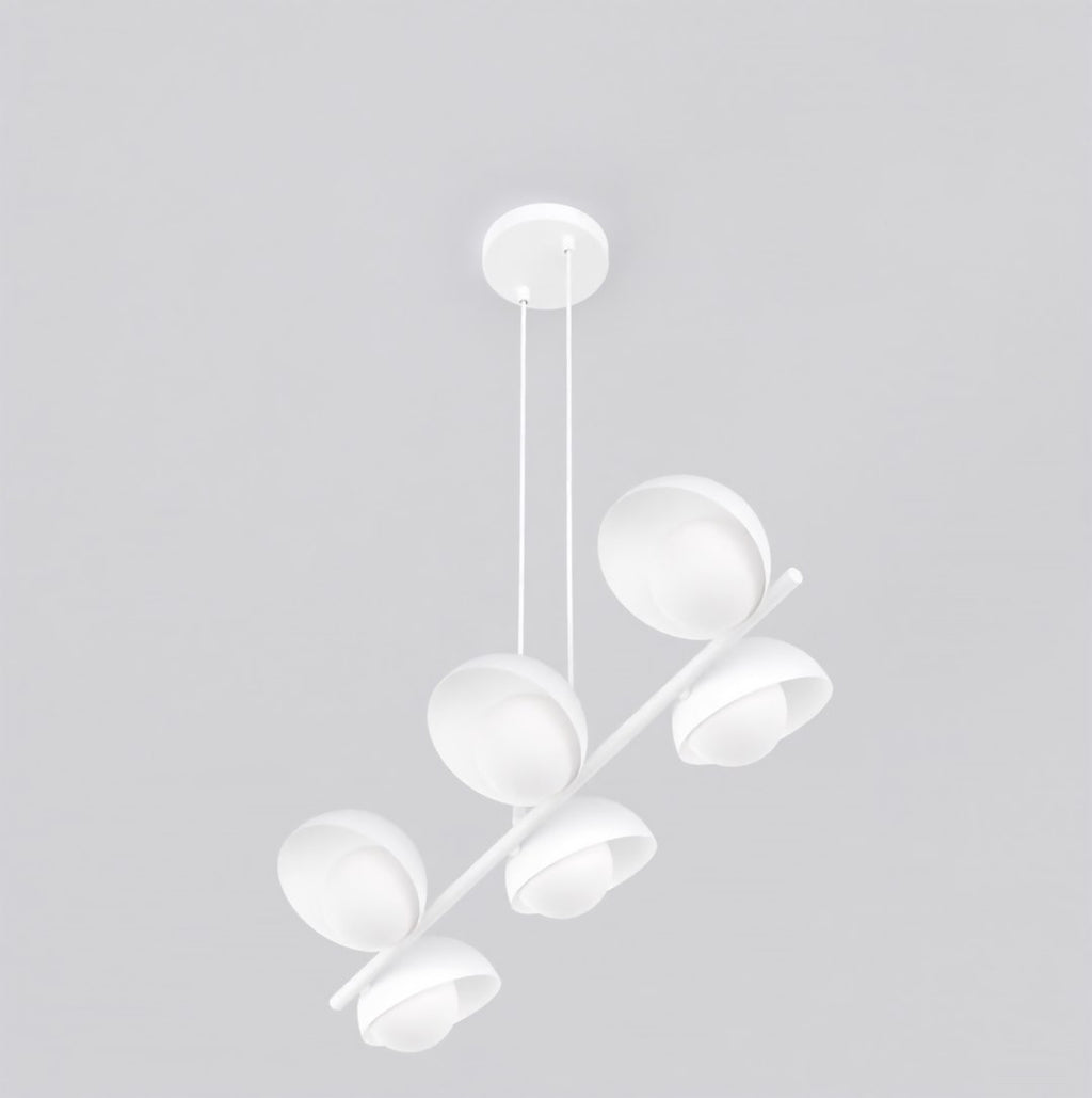 Hanglamp staal Boom Scandinavisch wit 88 x 32 x 120 cm, 6 fittingen, voor boven eettafel of kookeiland
