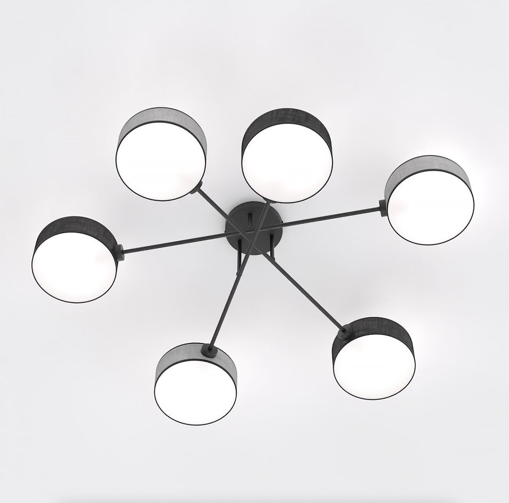 Plafondlamp gepoedercoat staal Japandi Maga 6 lichts zwart en grijs, kappen Ø 20 cm – 105 x 105 cm