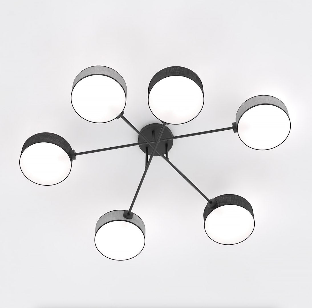 Plafondlamp gepoedercoat staal Japandi Maga 6 lichts zwart en grijs, kappen Ø 20 cm – 105 x 105 cm