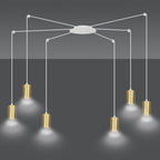 Hanglamp gepoedercoat staal Traker 6 lichts, wit met goud, modern, 6 GU10-fittingen, verstelbare hoogte