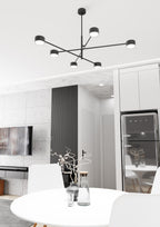 Plafondlamp gepoedercoat staal Natsu, modern, mat zwart, 84 x 84 x 56 cm, 6 lichtpunten voor woonkamer, eetkamer of kantoor