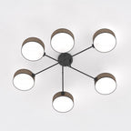 Plafondlamp gepoedercoat staal Japandi bruin met 6 kappen, 105 x 105 cm, woonkamer, eetkamer en slaapkamer