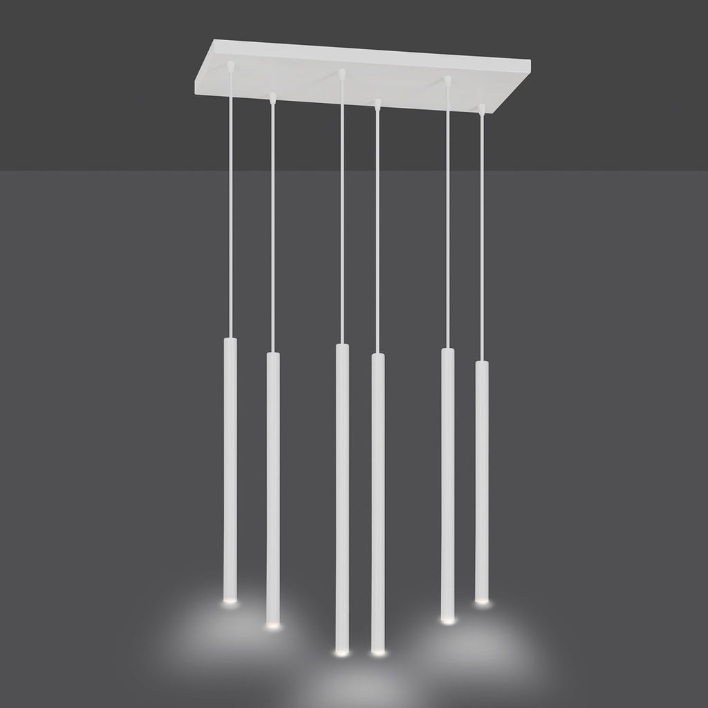 Hanglamp 6 lichts gepoedercoat staal minimalistisch wit 59 x 22 x 120 cm, G9 led, verstelbare hoogte