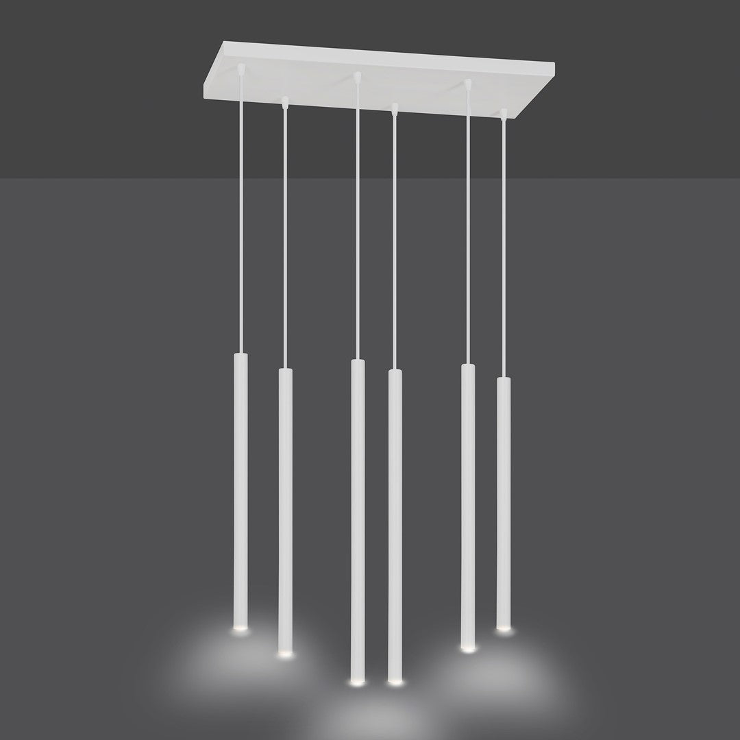Hanglamp 6 lichts gepoedercoat staal minimalistisch wit 59 x 22 x 120 cm, G9 led, verstelbare hoogte