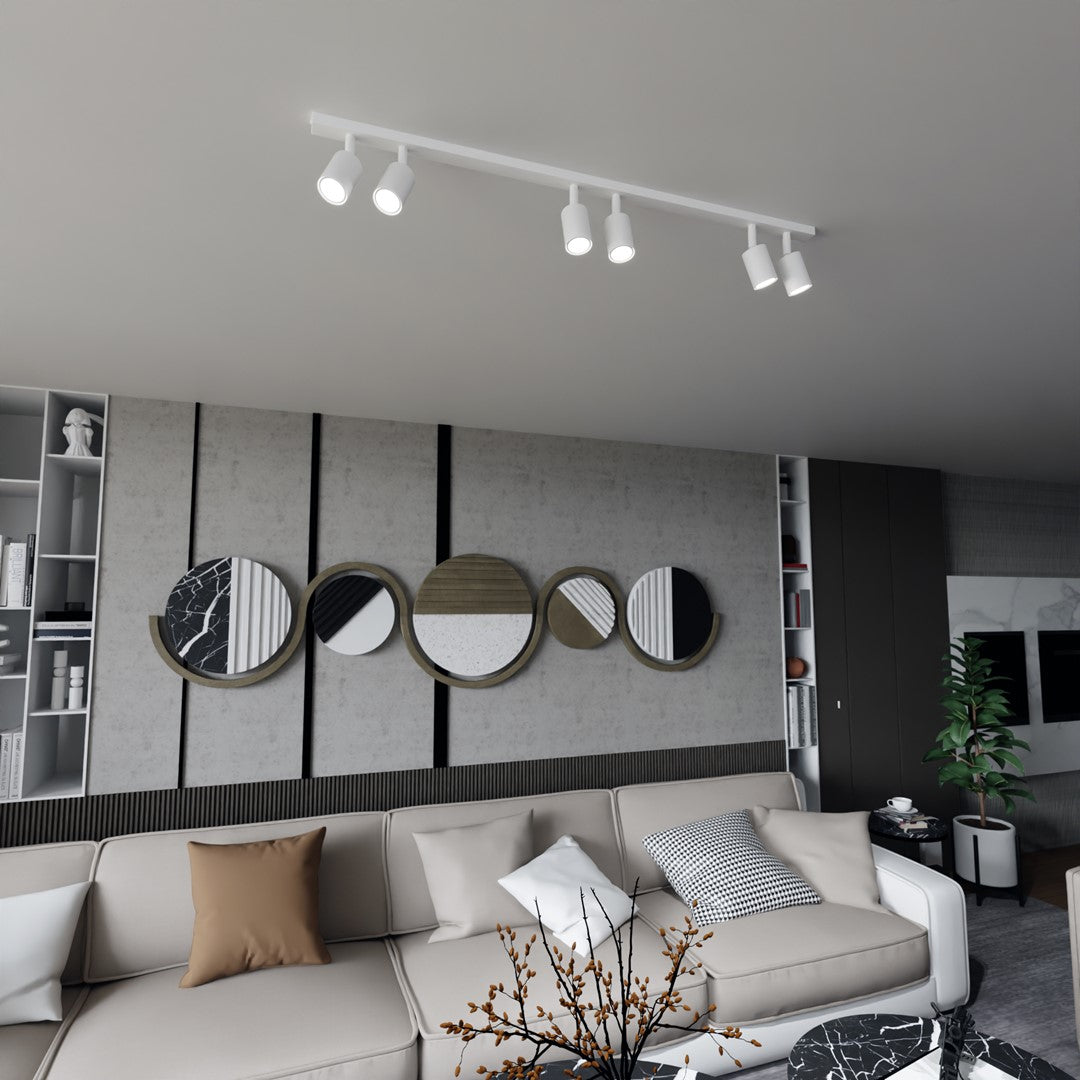 Plafondlamp gepoedercoat staal Flash minimalistisch wit, 116 x 4 x 2 cm met 6 GU10-fittingen