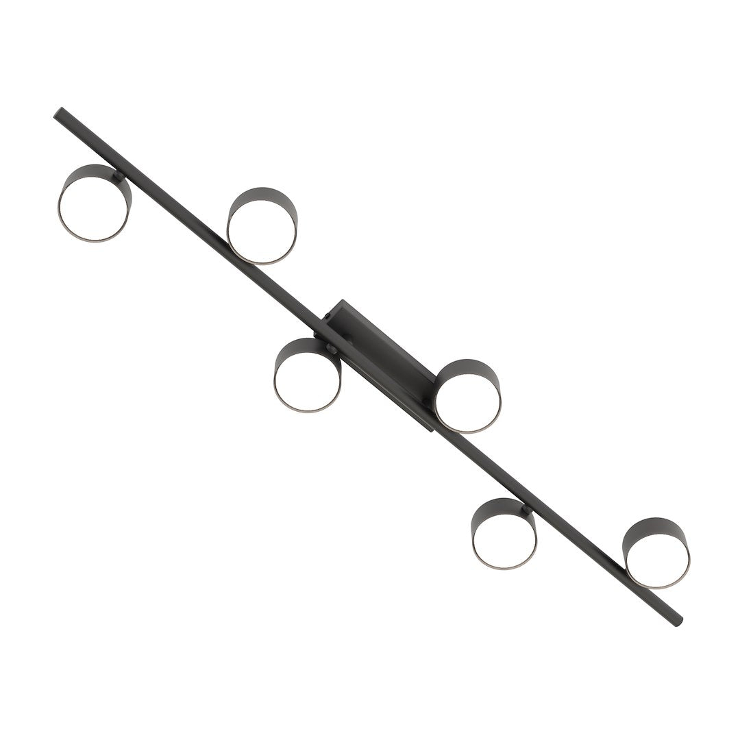 Plafondlamp gepoedercoat staal modern Bet mat zwart, 6 spots – 100 x 19 x 9 cm, voor woonkamer, keuken en hal