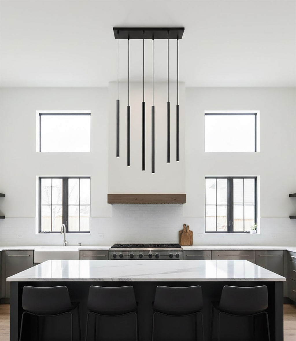 Hanglamp staal minimalistisch Selter 6 zwart, 6 lichtpunten G9 – 59 x 120 cm, woonkamer en eetkamer