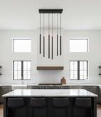 Hanglamp staal minimalistisch Selter 6 zwart, 6 lichtpunten G9 – 59 x 120 cm, woonkamer en eetkamer