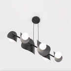 Hanglamp gepoedercoat staal modern zwart met 6 witte kapjes, 87 x 23 x 120 cm, boven eettafel of kookeiland