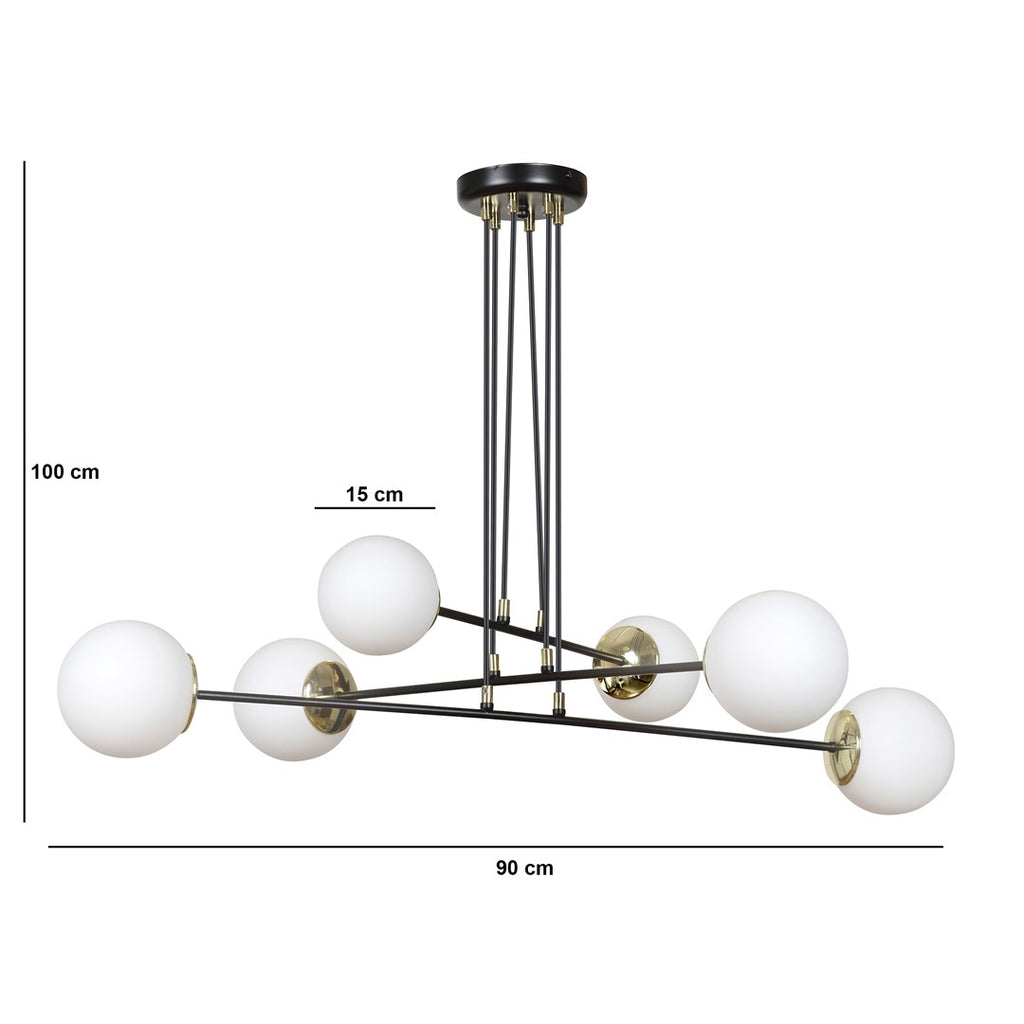 Hanglamp gepoedercoat staal en glas Ognis wit met gouden accenten, 6 lichtpunten, 90 x 100 cm