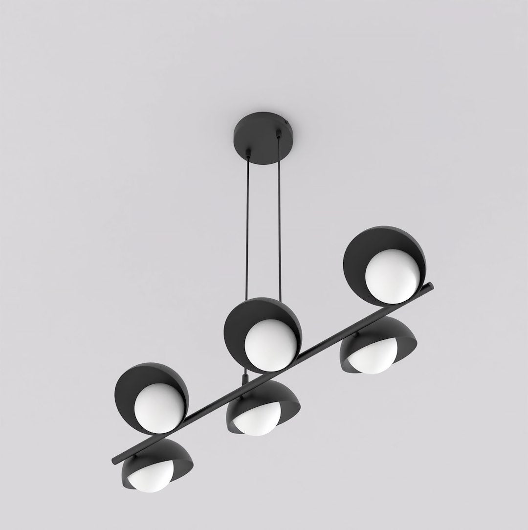 Hanglamp gepoedercoat staal Boom Scandinavisch zwart, 88 x 32 cm, 6 lichtpunten voor eettafel of keukeneiland