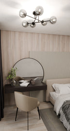 Plafondlamp gepoedercoat staal en glas Roma, zwart met grafiet glazen kappen, 6 lichts E14, 75 cm breed