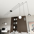 Hanglamp staal Fuji spider modern zwart, 6 fittingen, hoogte verstelbaar met drie soorten kappen
