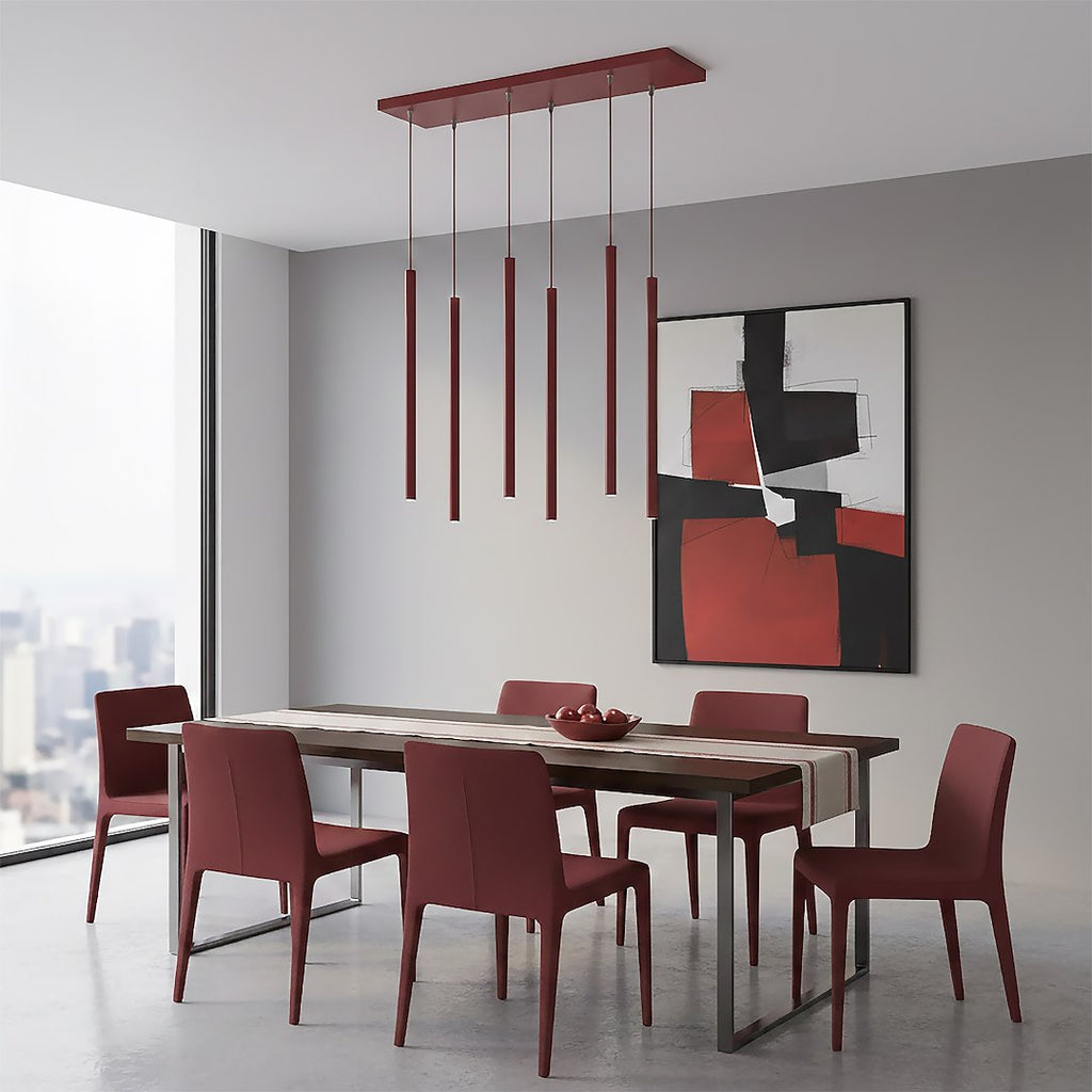 Hanglamp Selter 6 lichts gepoedercoat staal modern bordeaux, 6 fittingen G9, verstelbare hoogte