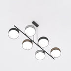 Hanglamp gepoedercoat staal Japandi Drumz 6 lichts, zwart, bruin en grijs, 100 x 46 cm, boven eettafel
