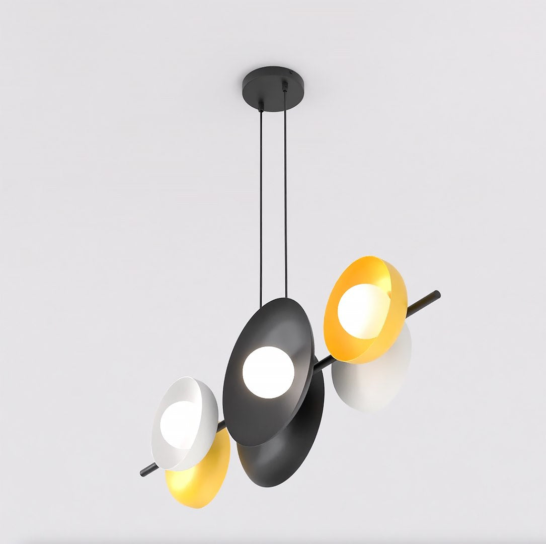 Hanglamp lineair gepoedercoat staal Volume 6 mat zwart met witte en gele accenten, 6 x G9, 100 cm, eettafel