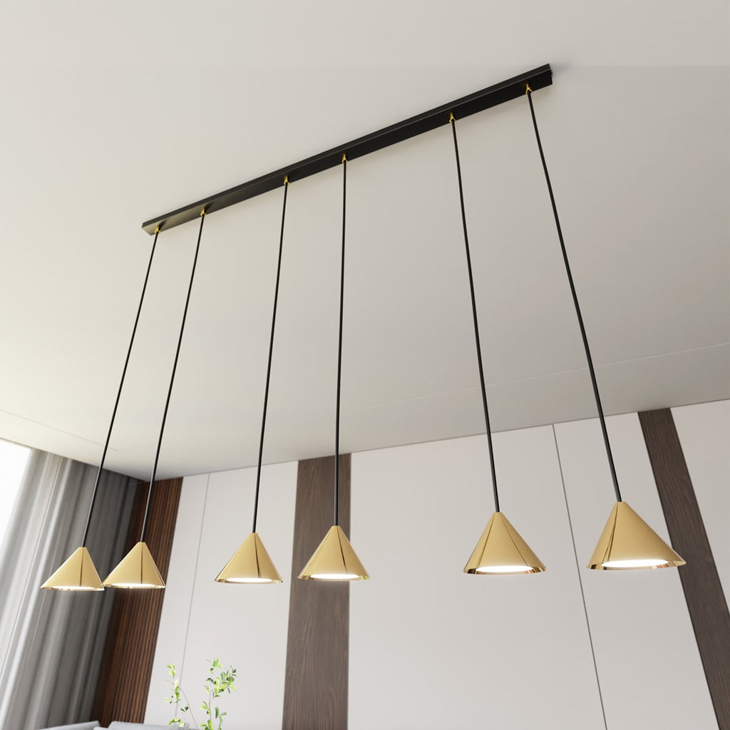 Hanglamp gepoedercoat staal minimalistisch Elit zwart en goud, 6 lichtpunten, 116 cm breed, eettafel
