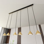 Hanglamp gepoedercoat staal minimalistisch Elit zwart en goud, 6 lichtpunten, 116 cm breed, eettafel
