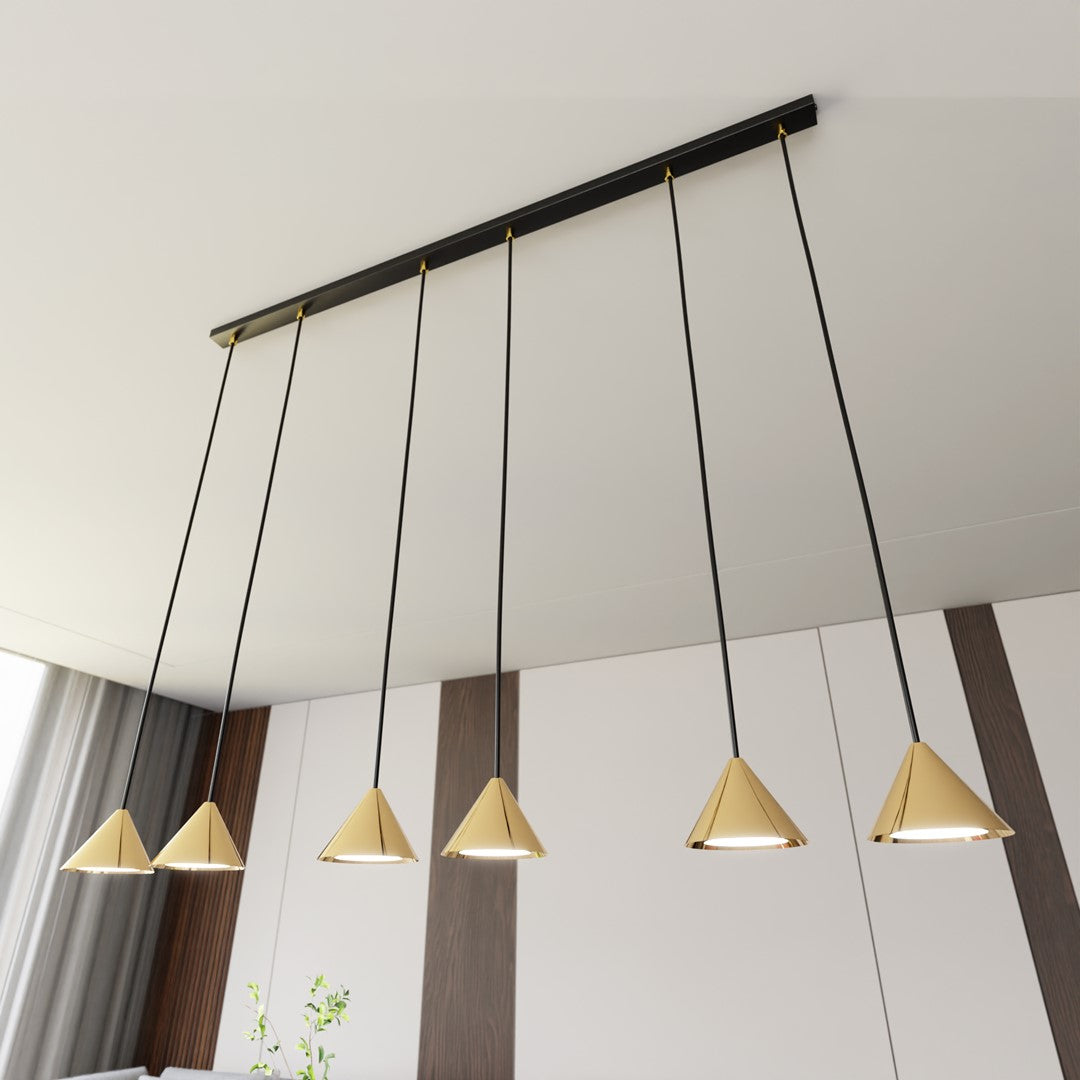 Hanglamp gepoedercoat staal minimalistisch Elit zwart en goud, 6 lichtpunten, 116 cm breed, eettafel