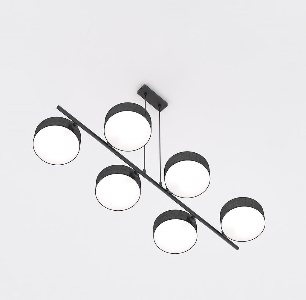 Hanglamp Drumz gepoedercoat staal zwart, 6 kappen Ø 20 cm, 100 x 46 cm, eettafel en keukeneiland