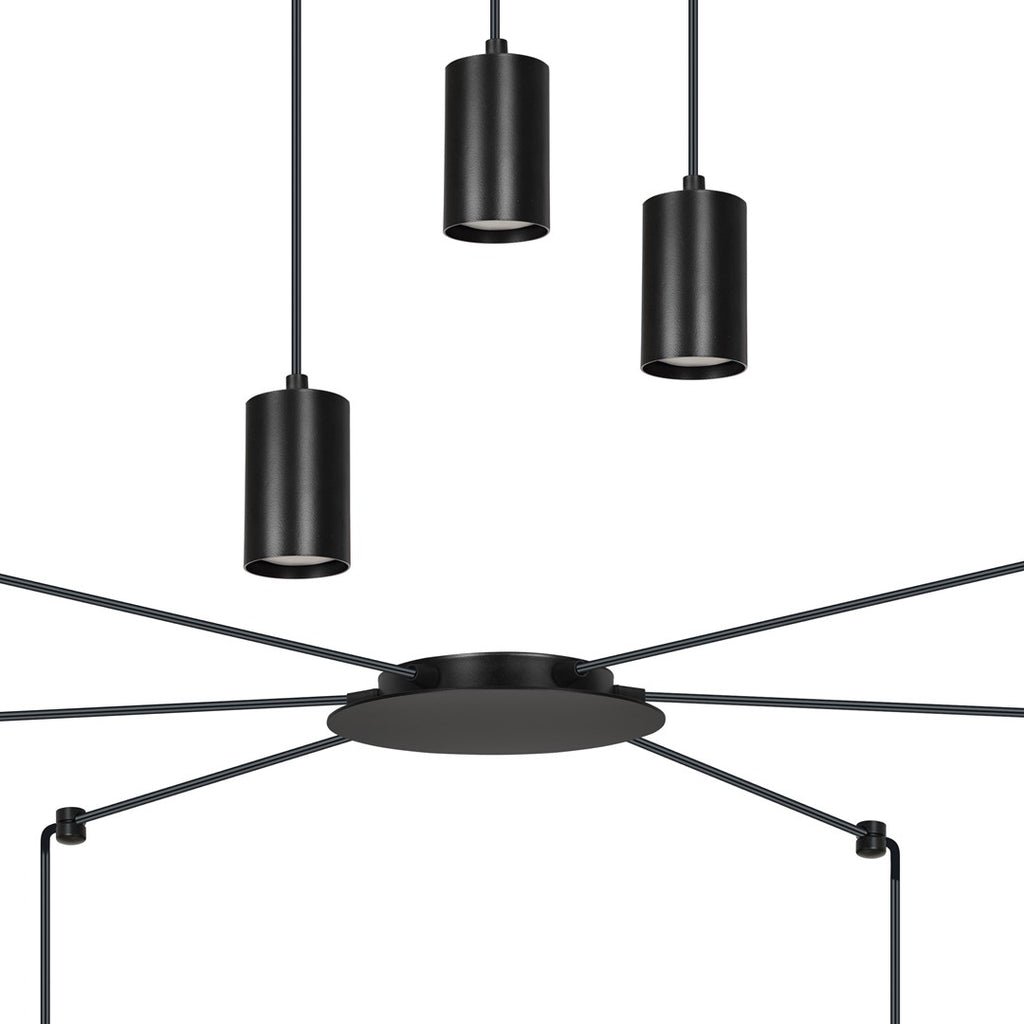 Hanglamp gepoedercoat staal Traker zwart, 6 lichts met GU10-fittingen, verstelbare hoogte, modern