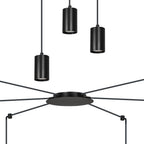 Hanglamp gepoedercoat staal Traker zwart, 6 lichts met GU10-fittingen, verstelbare hoogte, modern