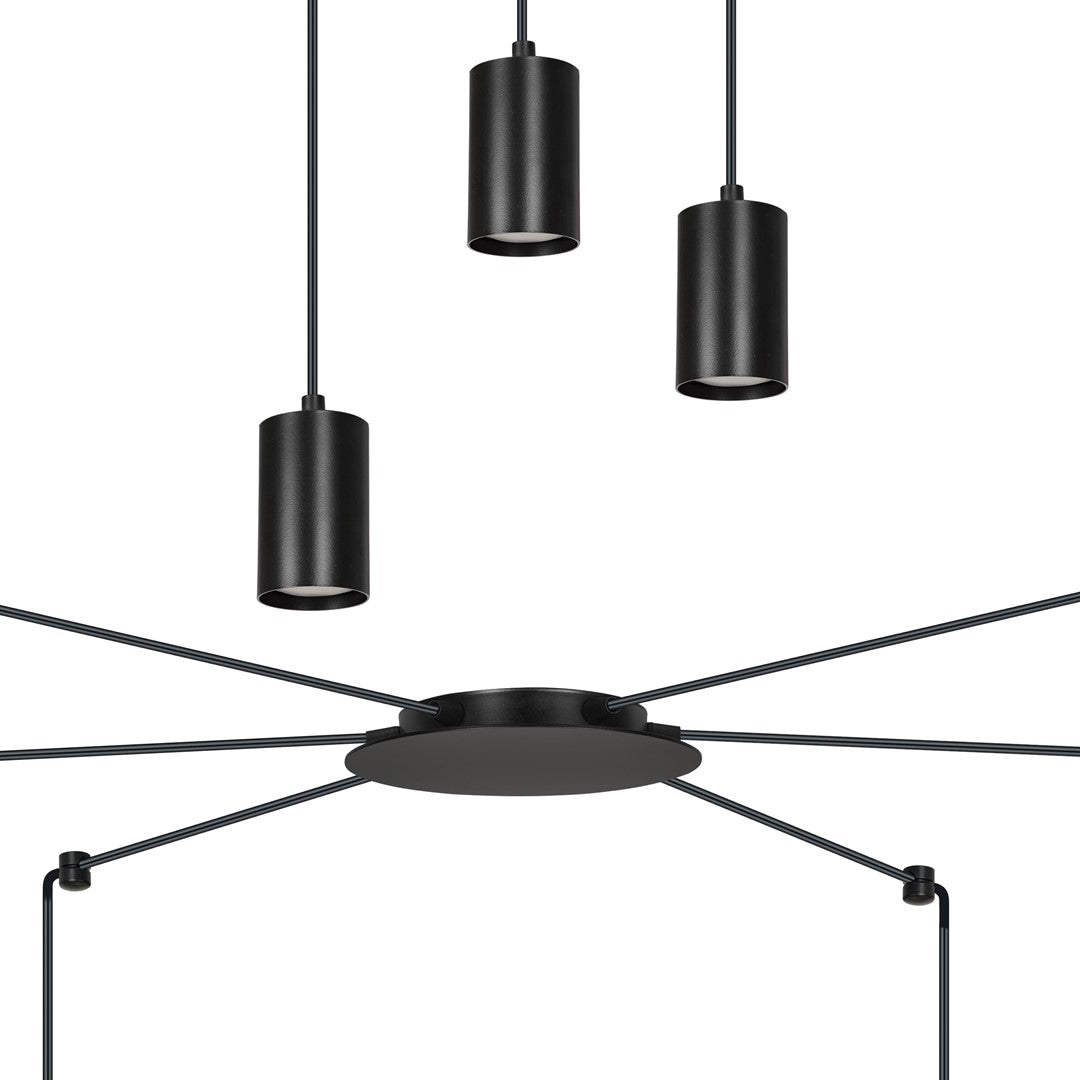 Hanglamp gepoedercoat staal Traker zwart, 6 lichts met GU10-fittingen, verstelbare hoogte, modern