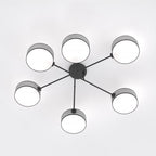 Plafondlamp gepoedercoat staal Japandi Maga 6 grijs, 6 lichts met stoffen kappen 105 x 105 cm voor woonkamer