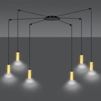 Hanglamp gepoedercoat staal modern Traker zwart met goud, 6 fittingen, verstelbare hoogte