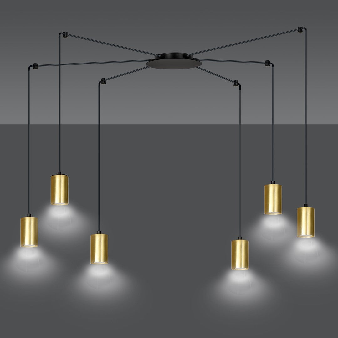 Hanglamp gepoedercoat staal modern Traker zwart met goud, 6 fittingen, verstelbare hoogte