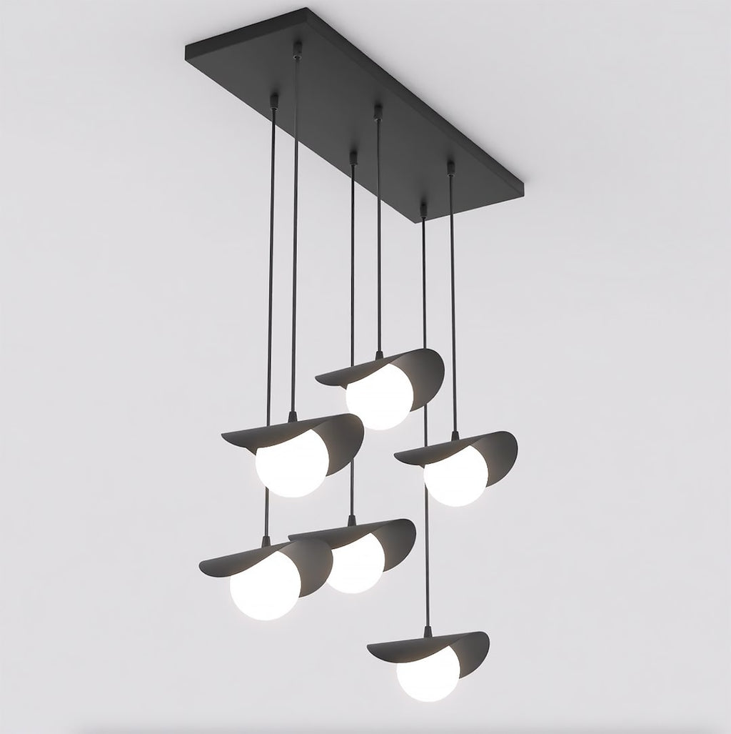 Hanglamp gepoedercoat staal modern Ritual zwart, 6 lichtpunten, 75 x 32 x 120 cm, boven eettafel