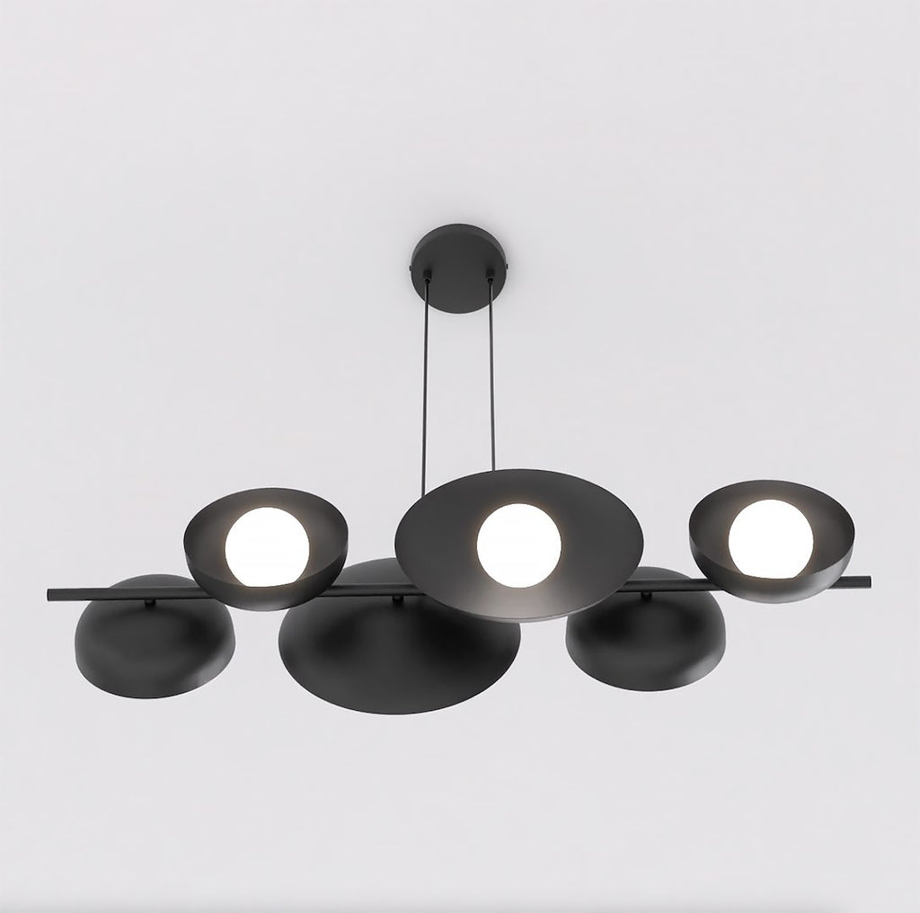 Hanglamp gepoedercoat staal minimalistisch Volum 6 zwart met witte lampenkappen, 6 lichtpunten, 100 cm breed