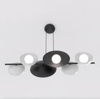 Hanglamp gepoedercoat staal minimalistisch zwart met witte kappen, 6 lichtpunten, 100 x 23 cm, eettafel en keukeneiland