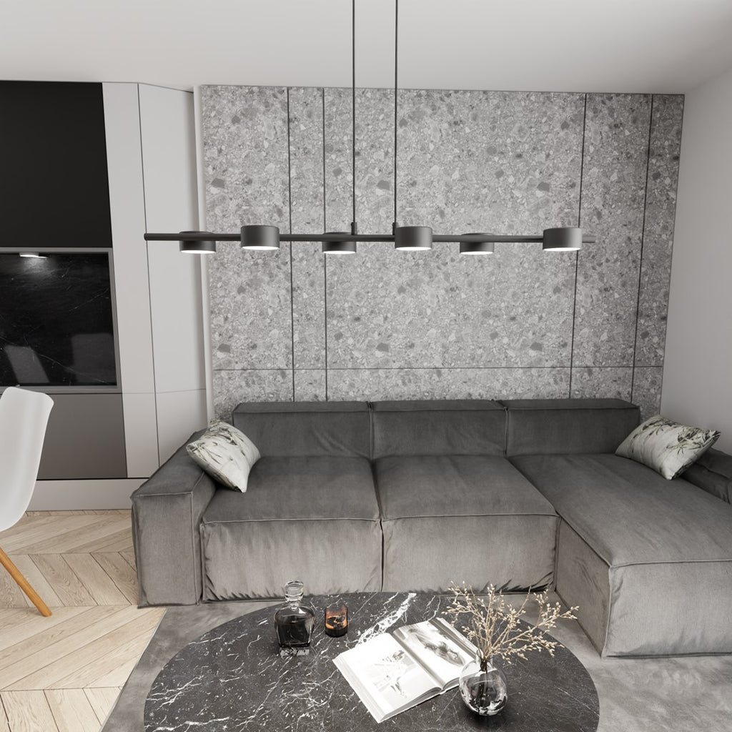 Hanglamp gepoedercoat staal Sora modern zwart 100 x 19 cm, 6 lichts, hoogte verstelbaar voor eettafel