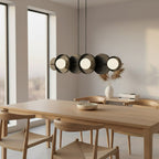 Hanglamp gepoedercoat staal minimalistisch Model 6 zwart met witte kappen, 6 x G9, 85 x 23 cm, eettafel