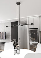 Hanglamp gepoedercoat staal Megara modern zwart 80 x 19 x 140 cm, 6 fittingen, voor eetkamer en woonkamer