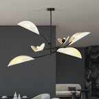 Plafondlamp 6 lichts gepoedercoat staal Lotus, zwart met wit en goud – 102 x 51 cm, woonkamer en slaapkamer