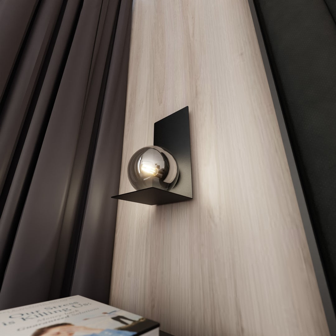 Wandlamp gepoedercoat staal en glas minimalistisch zwart met grafiet glazen kap Ø 14 cm, E14