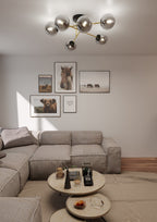 Plafondlamp gepoedercoat staal en glas Magnum glamour, grafiet en goud, 55 x 23 cm, voor eettafel of hal