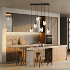 Hanglamp 6 lichtpunten gepoedercoat staal en glas, modern, zwart met amberkleurig glas, 70 cm breed