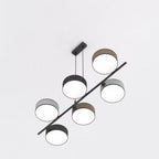 Hanglamp gepoedercoat staal Japandi Drumz 6 lichts, zwart, bruin en grijs, 100 x 46 cm, boven eettafel