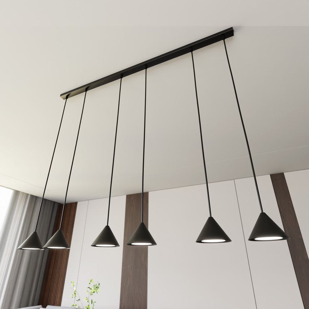 Hanglamp gepoedercoat staal Elit minimalistisch zwart, 6 lichtpunten, 116 cm breed, voor eettafel