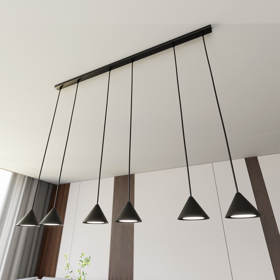 Hanglamp gepoedercoat staal Elit minimalistisch zwart, 6 lichtpunten, 116 cm breed, voor eettafel