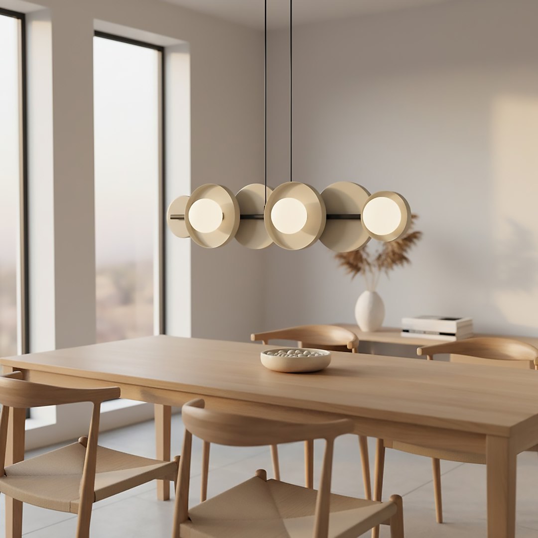 Hanglamp gepoedercoat staal minimalistisch Model 6 mokka, 85 x 23 x 120 cm, 6 x G9, hoogte verstelbaar