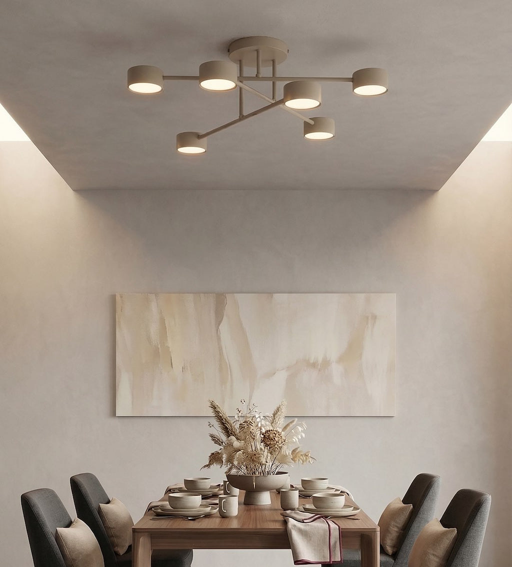Plafondlamp gepoedercoat staal modern Halo beige, 6 lichtpunten, 60 cm – woonkamer, slaapkamer of eetkamer