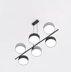 Hanglamp gepoedercoat staal Japandi zwart en grijs, 6 lichts met kappen Ø 20 cm, eettafel